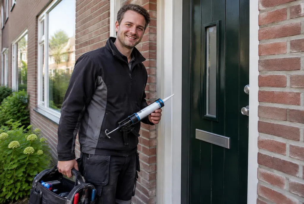 Vakman van Kitbedrijf Brummen bij de voordeur van een woning